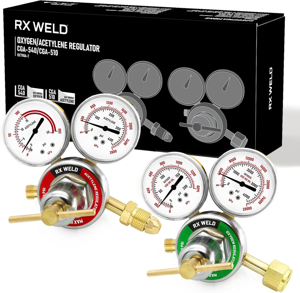 RX WELD Oxygen Acetylene Regulator Set, CGA540 & CGA510, B Size | Outlet Thread 9/16"-18