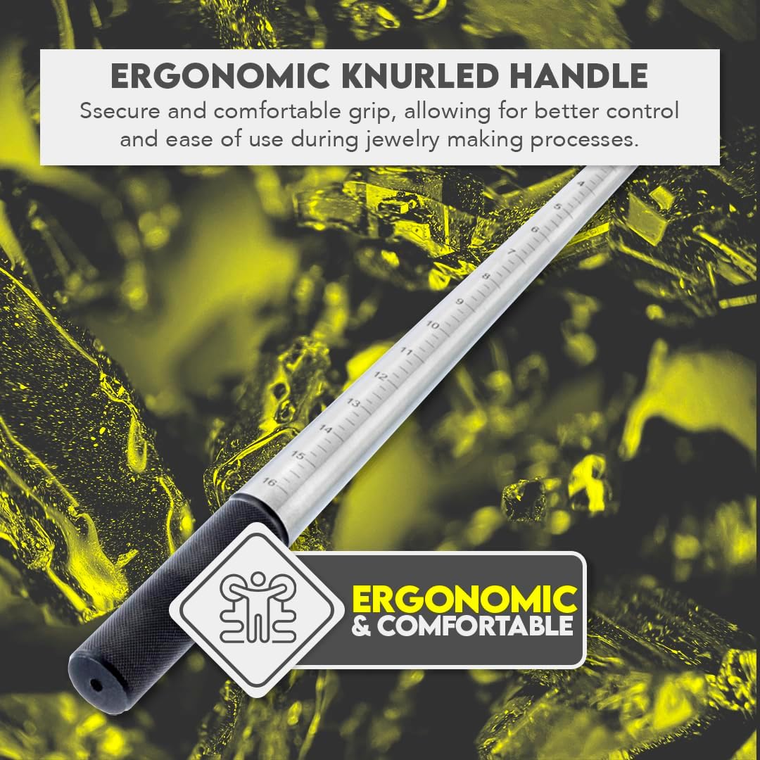 SE 13-Inch Polished Steel Ring Mandrel - Marked 1 to 16 US Sizes, Ungrooved, with Knurled Handle for Jewelry Making and Sizing - JT-SP2