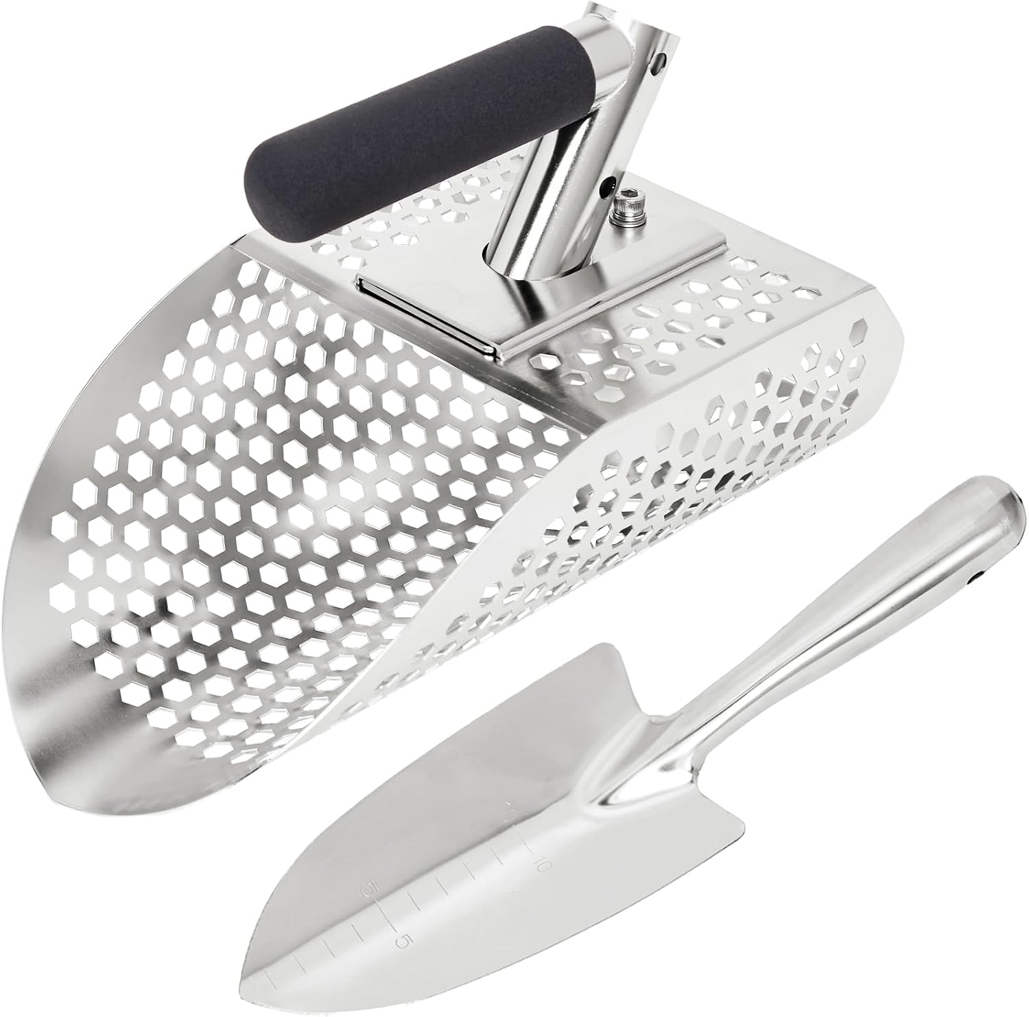 Sand Scoop for Metal Detecting, Metal Detector Accessories for the Beach | Stainless Steel Sand Sifter Shovel, Sand Flea Rake, Fast Sifter Shovel for Underwater Treasure Hunting, Shark Tooth, Shells
