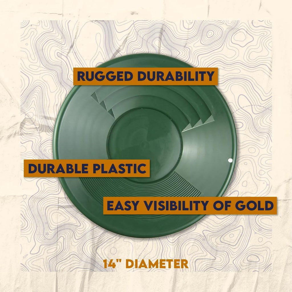 SE 14 Inch Gold Panning Pan - Dual Riffles for Easier Mining and Prospecting, Green