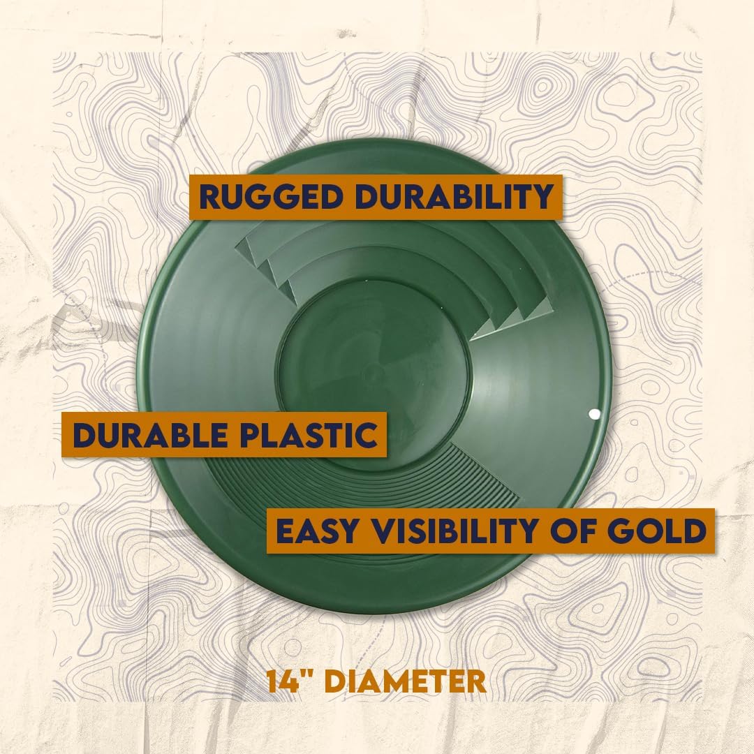 SE 14 Inch Gold Panning Pan - Dual Riffles for Easier Mining and Prospecting, Green