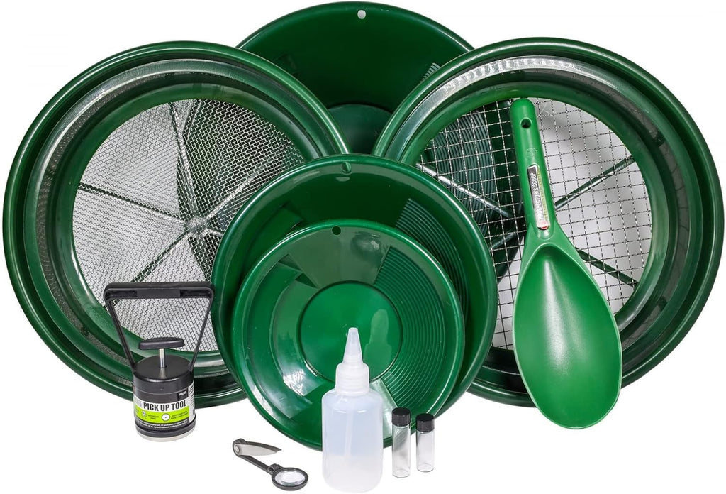 ASR Outdoor 11pc Gold Panning Kit Prospecting Equipment with Classifier Screens, Dual Riffle Gold Pans