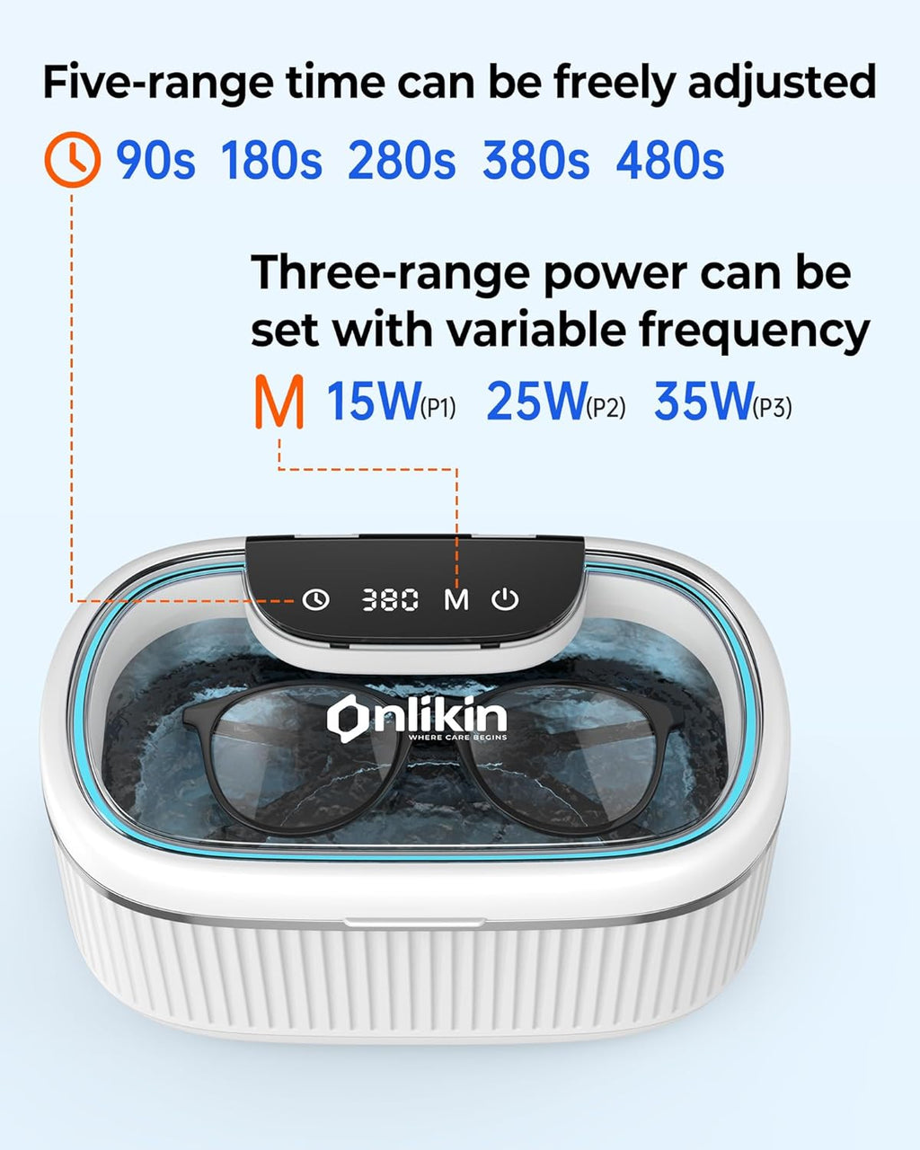 35W Ultrasonic Jewelry Cleaner, 45KHz Retainer Cleaner for Jewelry, 5 Timer & 3 Power Modes, Eyeglasses, Rings, Watch Strap, Dentures - 20oz, 304 Stainless Steel Tank, Quiet <38dB (White)
