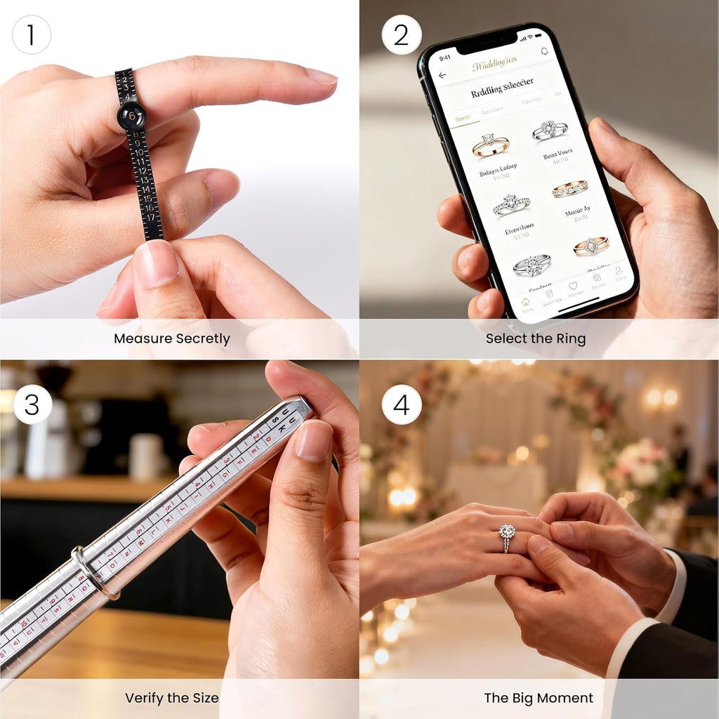 Meowoo Ring Sizer Measuring Tool Set, Ring Gauges with Finger Sizer Mandrel Ring Sizer Tools for Jewelry Sizing Measuring, 4 pcs, Silvery