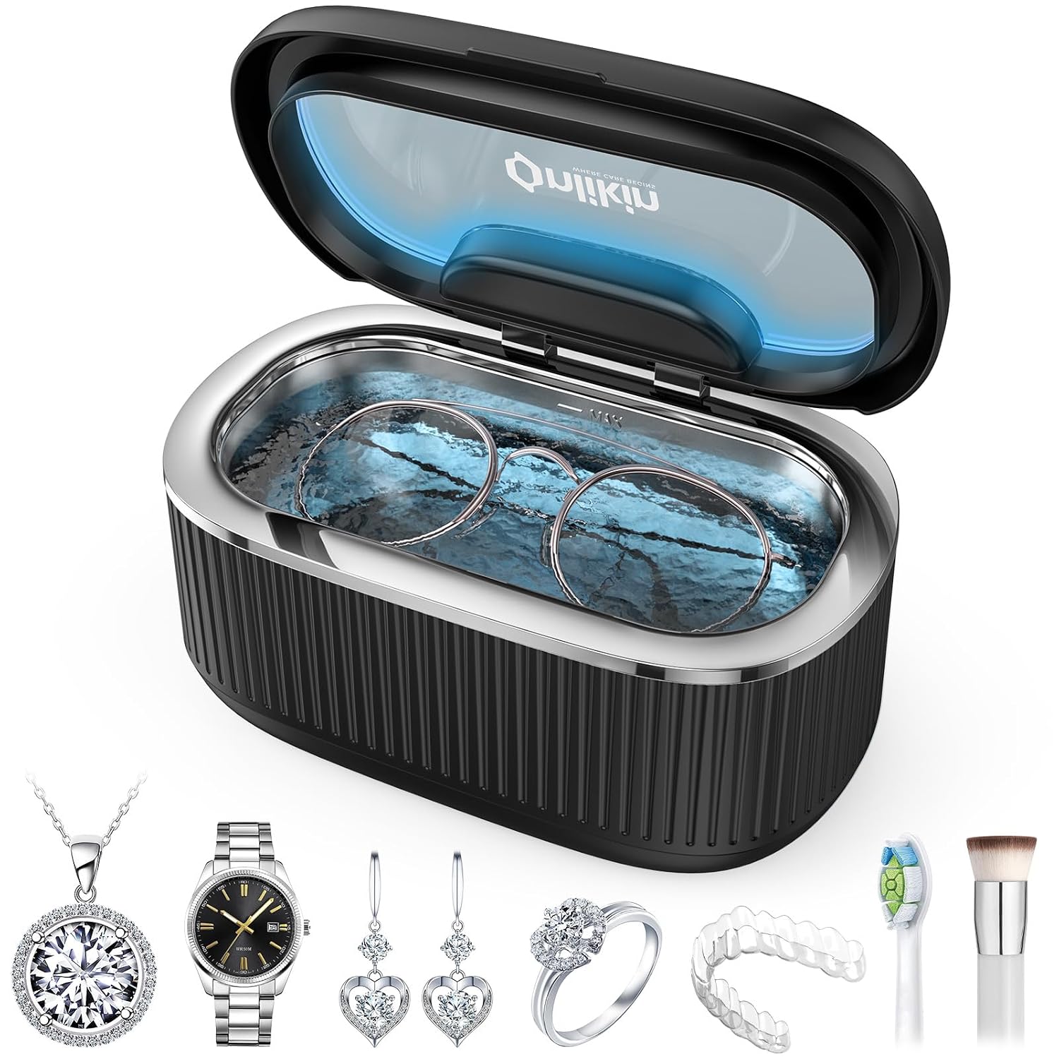 35W Ultrasonic Jewelry Cleaner, 45KHz Retainer Cleaner for Jewelry, 5 Timer & 3 Power Modes, Eyeglasses, Rings, Watch Strap, Dentures - 20oz, 304 Stainless Steel Tank, Quiet <38dB (White)