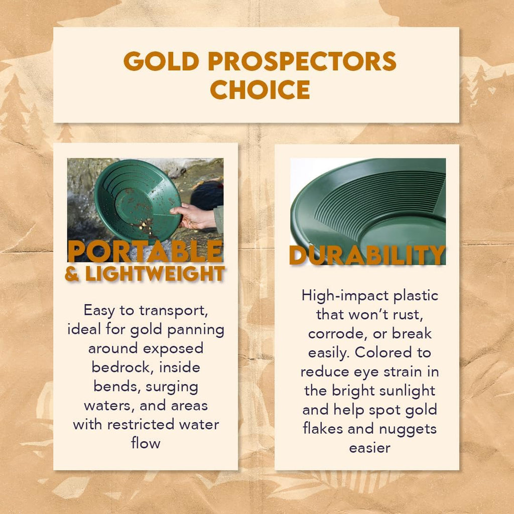 SE 14 Inch Gold Panning Pan - Dual Riffles for Easier Mining and Prospecting, Green
