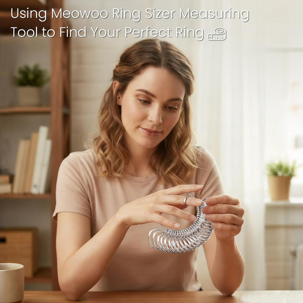 Meowoo Ring Sizer Measuring Tool Set, Ring Gauges with Finger Sizer Mandrel Ring Sizer Tools for Jewelry Sizing Measuring, 4 pcs, Silvery