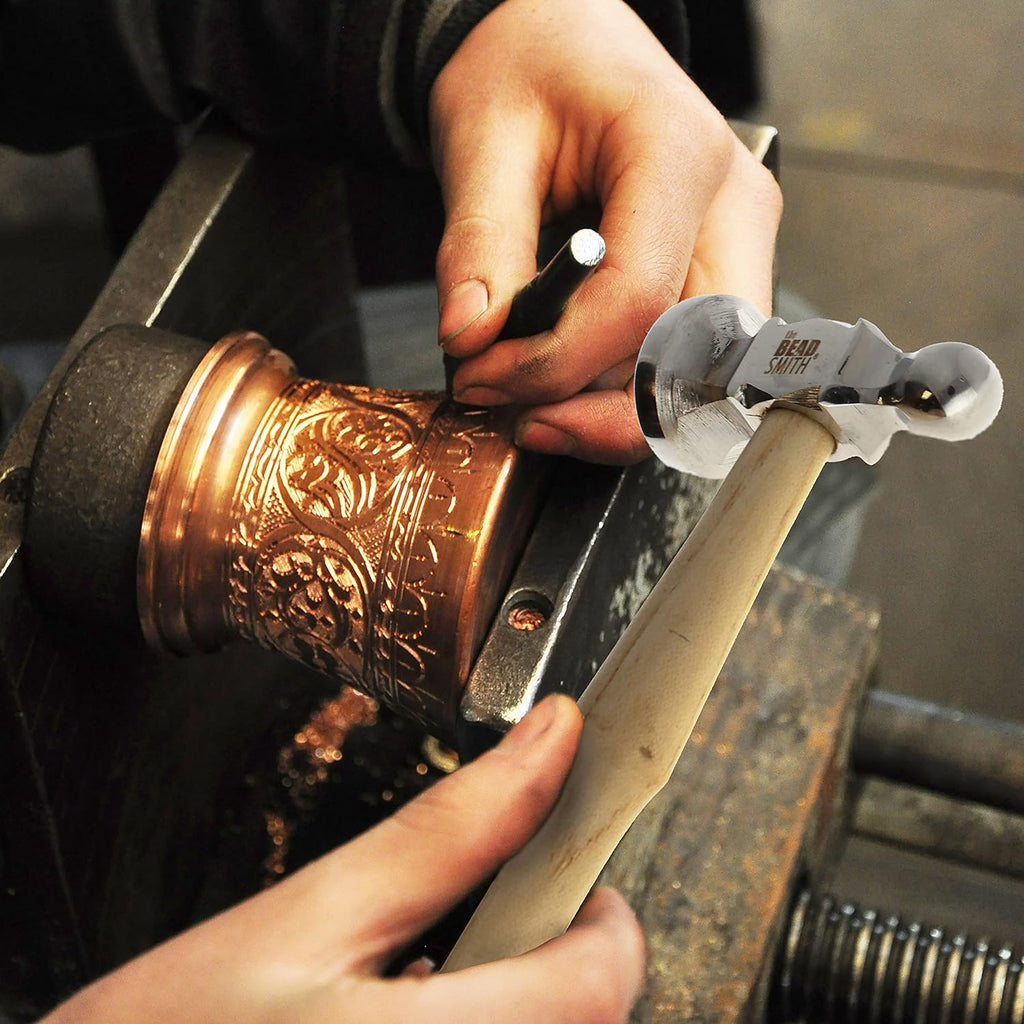 The Beadsmith Two-Sided Chasing Hammer | 10.75" Wooden Handle, 2.25” Steel Head with a 14mm Ball Pein & 28mm Domed Face, Tool Used to Add Texture to Metalwork