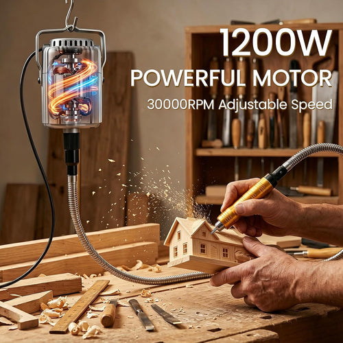 1200W Flex Shaft Rotary Tool, 30000RPM Variable Speed Hanging Grinder with 46Pcs Accessories & Foot Pedal, Electric Flexible Shaft Carving Machine for Wood Metal Jewelry Polishing Sanding Engraving