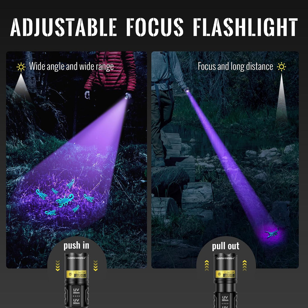 DARKBEAM UV Flashlight 365nm & 395nm Dual Black Light Woods Lamp Ringworm | 365 395 nm Blacklight Flashlights, Rechargeable LED Ultraviolet Powerful, for Pet Urine, Uranium Glass, Rocks, Resin Curing