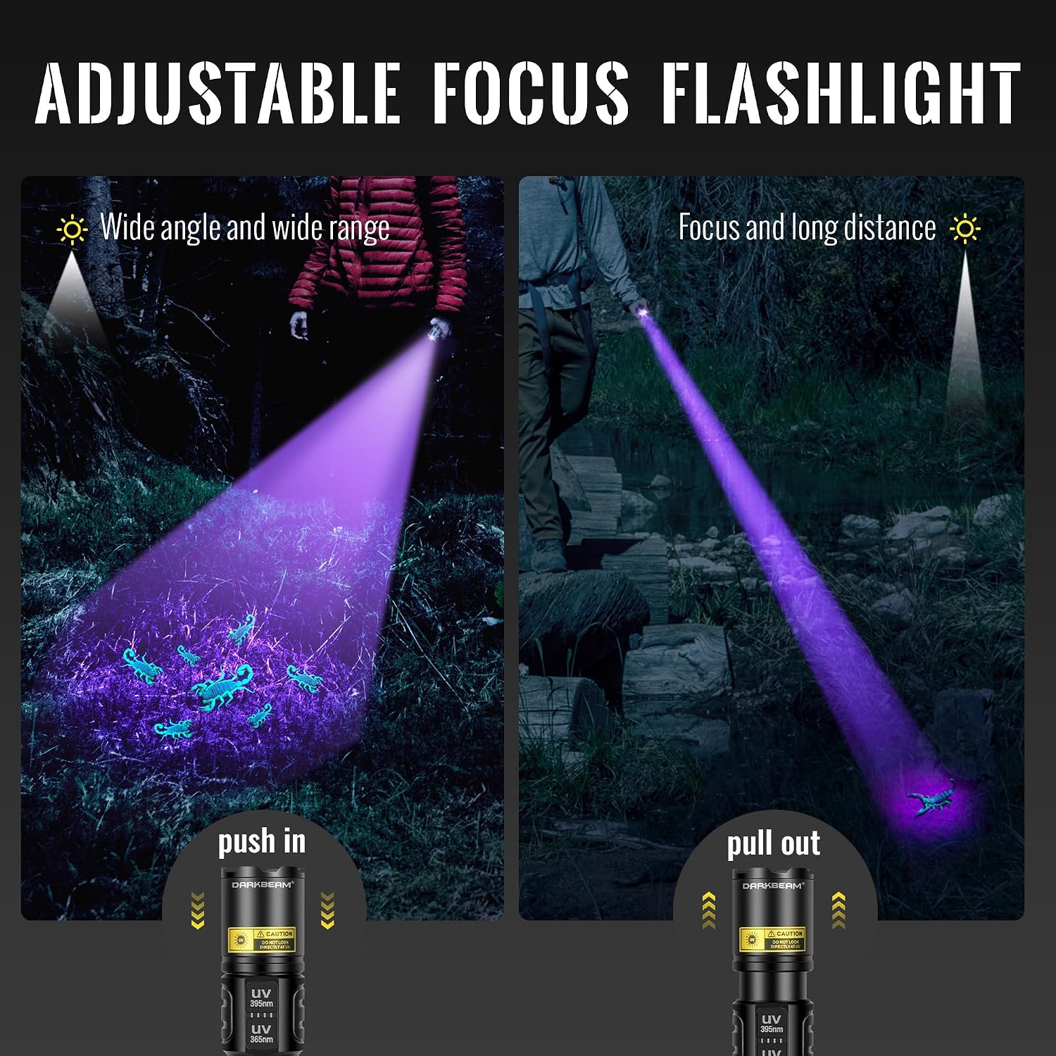 DARKBEAM UV Flashlight 365nm & 395nm Dual Black Light Woods Lamp Ringworm | 365 395 nm Blacklight Flashlights, Rechargeable LED Ultraviolet Powerful, for Pet Urine, Uranium Glass, Rocks, Resin Curing