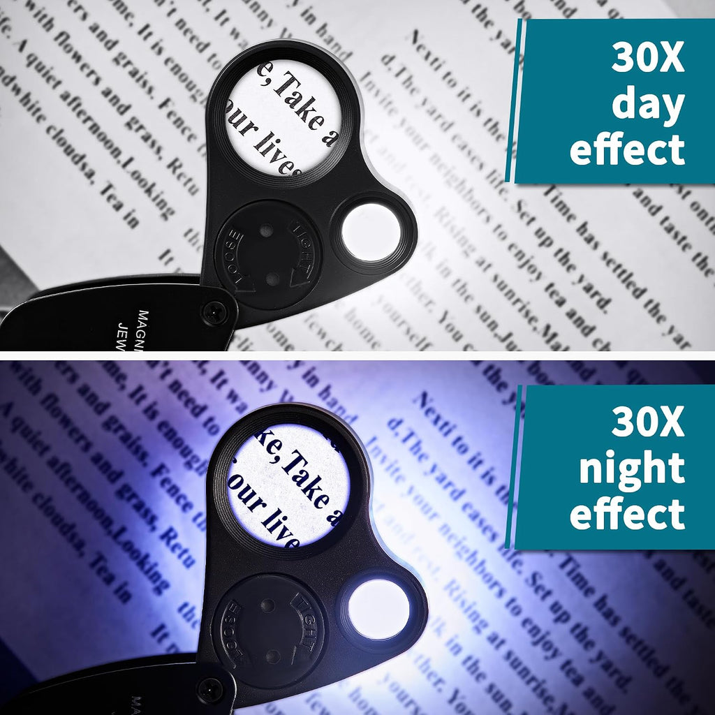 JARLINK 30X 60X Illuminated Jewelers Loupe Magnifier | Foldable Magnifier Equipped with Bright LED Light, Ideal for Inspecting Gems, Jewelry, Coins and Stamps