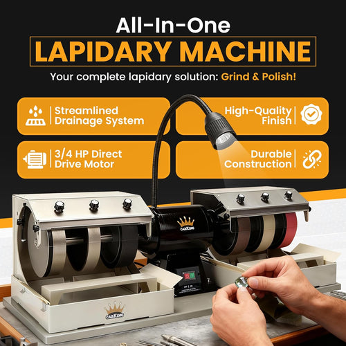 CabKing Cabbing Machine Lapidary Equipment – 8" Jewelry Making Tools for Gemstone Grinding & Rock Polisher, Cabochon Machine, Ring Making, LED Lamp, Water System & Complete Accessories Kit, 115V Only