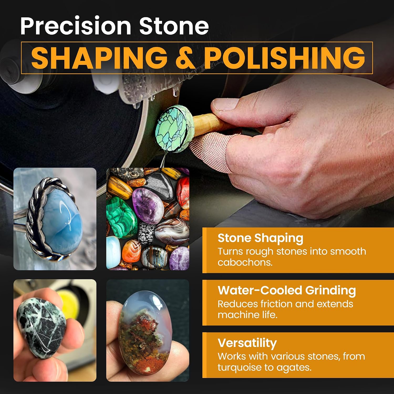 CabKing Cabbing Machine Lapidary Equipment – 8" Jewelry Making Tools for Gemstone Grinding & Rock Polisher, Cabochon Machine, Ring Making, LED Lamp, Water System & Complete Accessories Kit, 115V Only