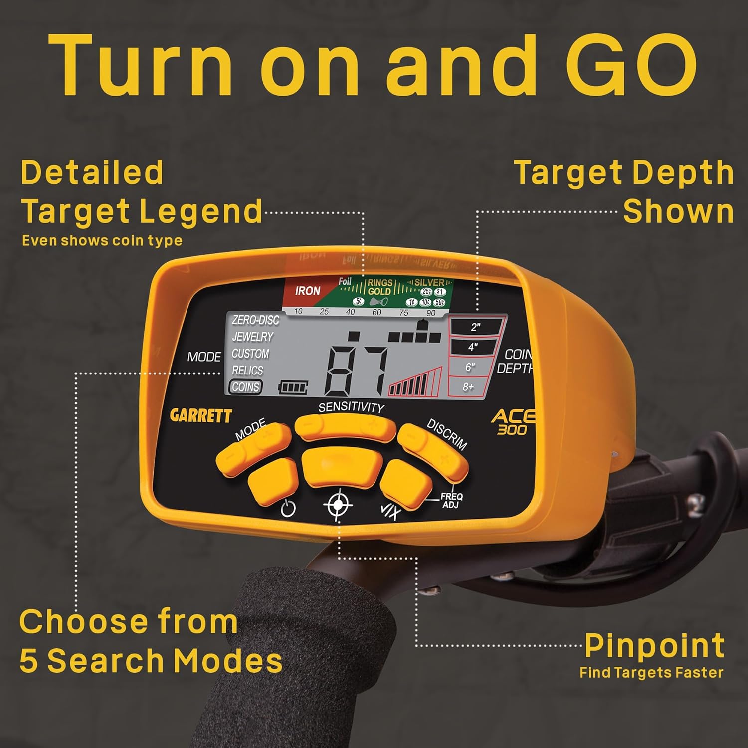 Garrett ACE 300 Metal Detector for Adults - Made in the USA - Gold Metal Detector - Waterproof Coil, Plus Accessories
