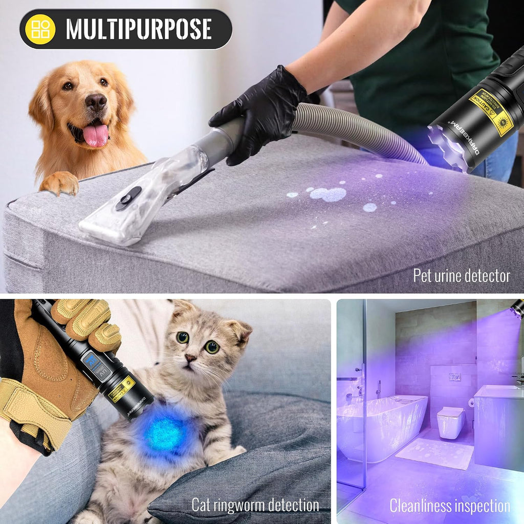DARKBEAM UV Flashlight 365nm & 395nm Dual Black Light Woods Lamp Ringworm | 365 395 nm Blacklight Flashlights, Rechargeable LED Ultraviolet Powerful, for Pet Urine, Uranium Glass, Rocks, Resin Curing