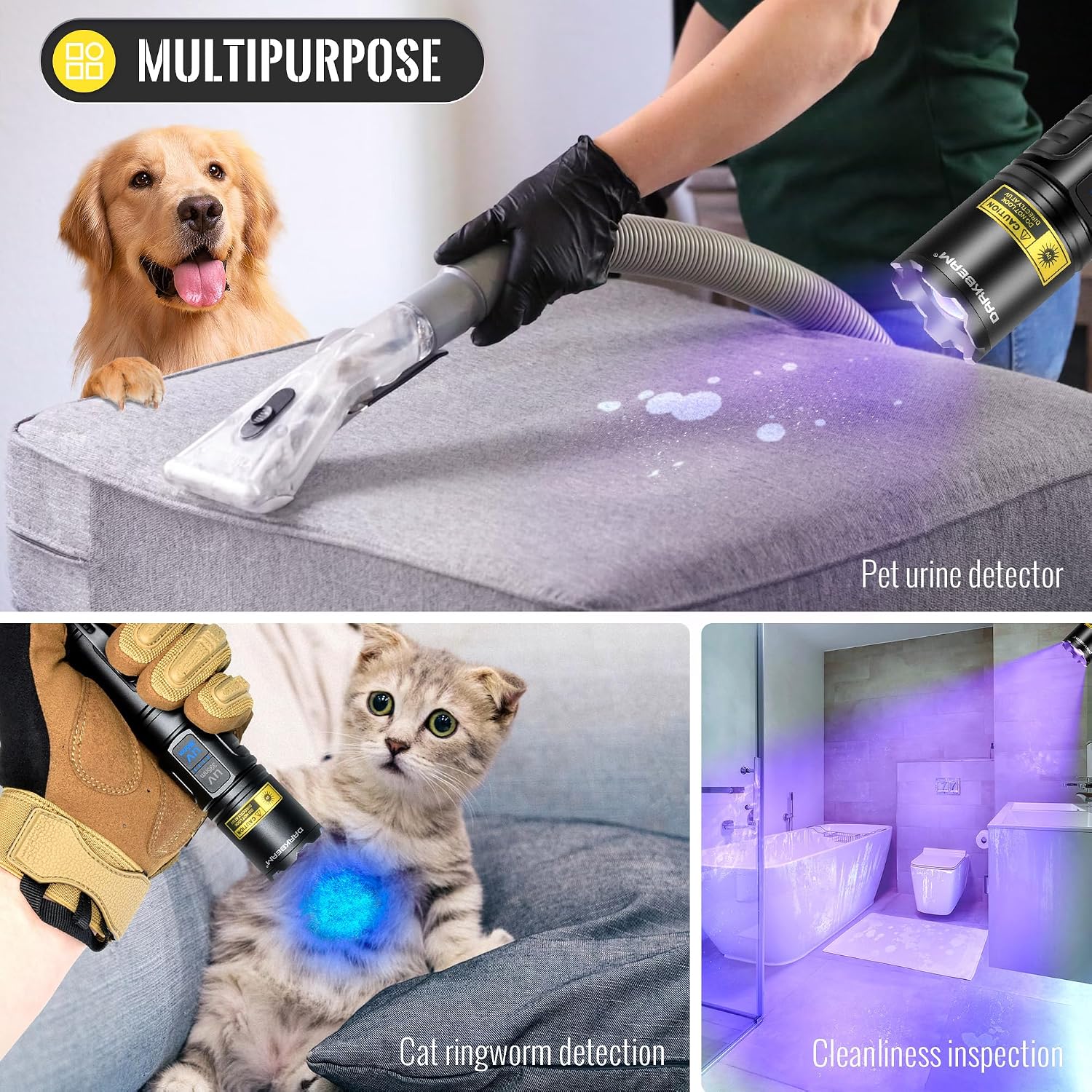 DARKBEAM UV Flashlight 365nm & 395nm Dual Black Light Woods Lamp Ringworm | 365 395 nm Blacklight Flashlights, Rechargeable LED Ultraviolet Powerful, for Pet Urine, Uranium Glass, Rocks, Resin Curing