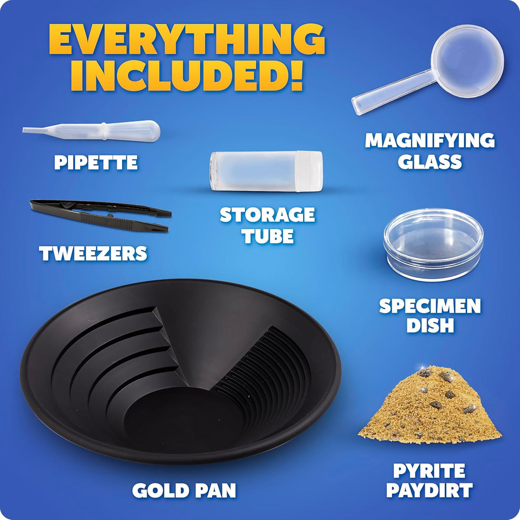 Blue Marble Gold Panning Kit with Real Pyrite Pay Dirt Activity for Kids | Pay Dirt with Real Pyrite, Reusable Gold Pan, Vial and Tweezers, Prospecting Activity, Gold Mining Kit, Outdoor STEM Play