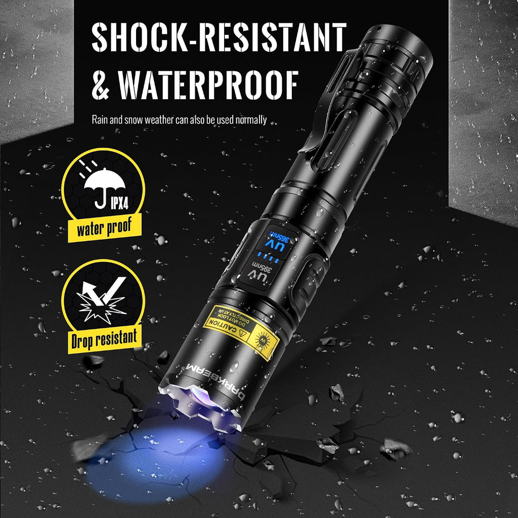 DARKBEAM UV Flashlight 365nm & 395nm Dual Black Light Woods Lamp Ringworm | 365 395 nm Blacklight Flashlights, Rechargeable LED Ultraviolet Powerful, for Pet Urine, Uranium Glass, Rocks, Resin Curing