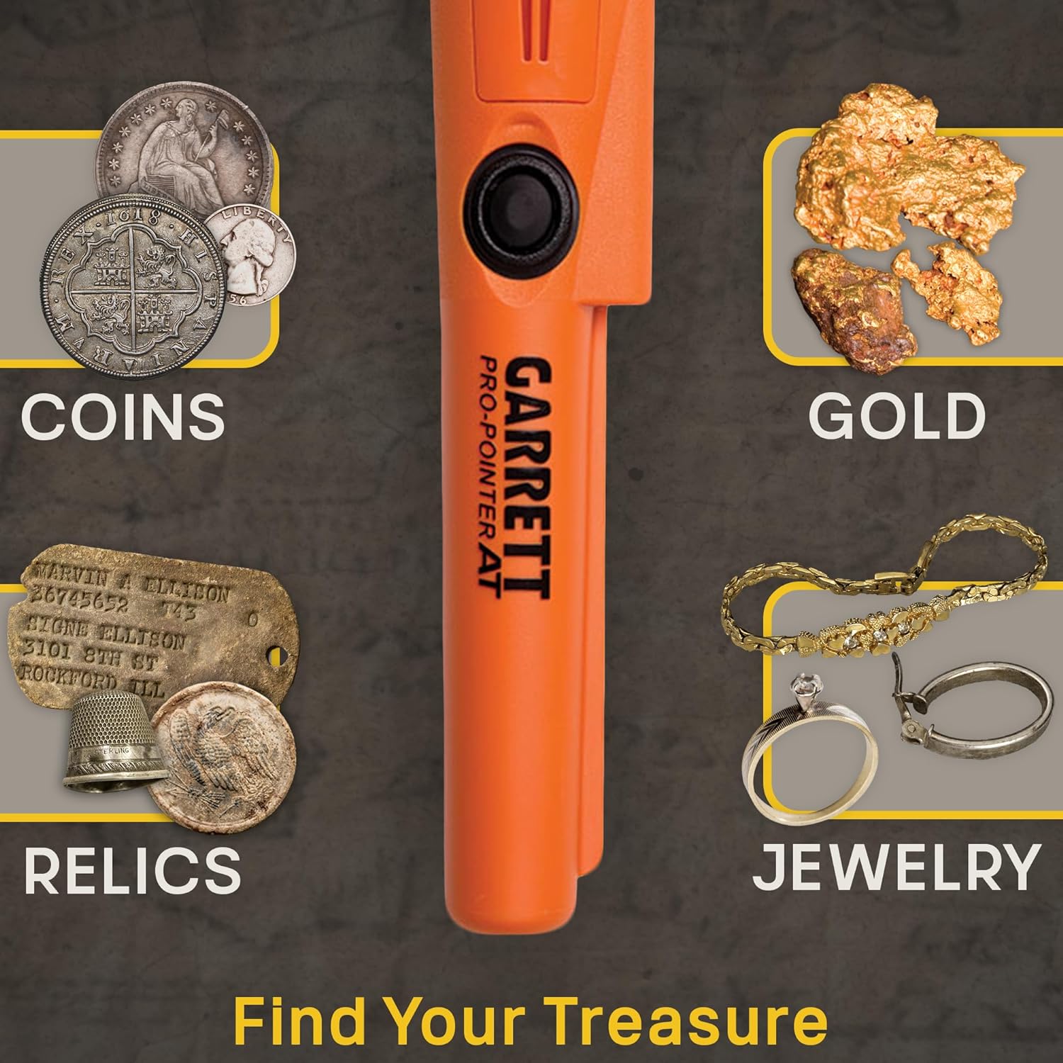 Garrett Pro-Pointer AT Waterproof Metal Detector - Made in The USA - 20ft Submersible, Orange Visibility, High Sensitivity for Nuggets & Small Targets, 3 Levels, Quick Button Adjustment