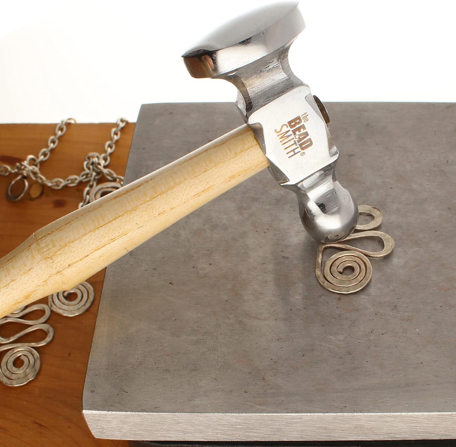 The Beadsmith Two-Sided Chasing Hammer | 10.75" Wooden Handle, 2.25” Steel Head with a 14mm Ball Pein & 28mm Domed Face, Tool Used to Add Texture to Metalwork