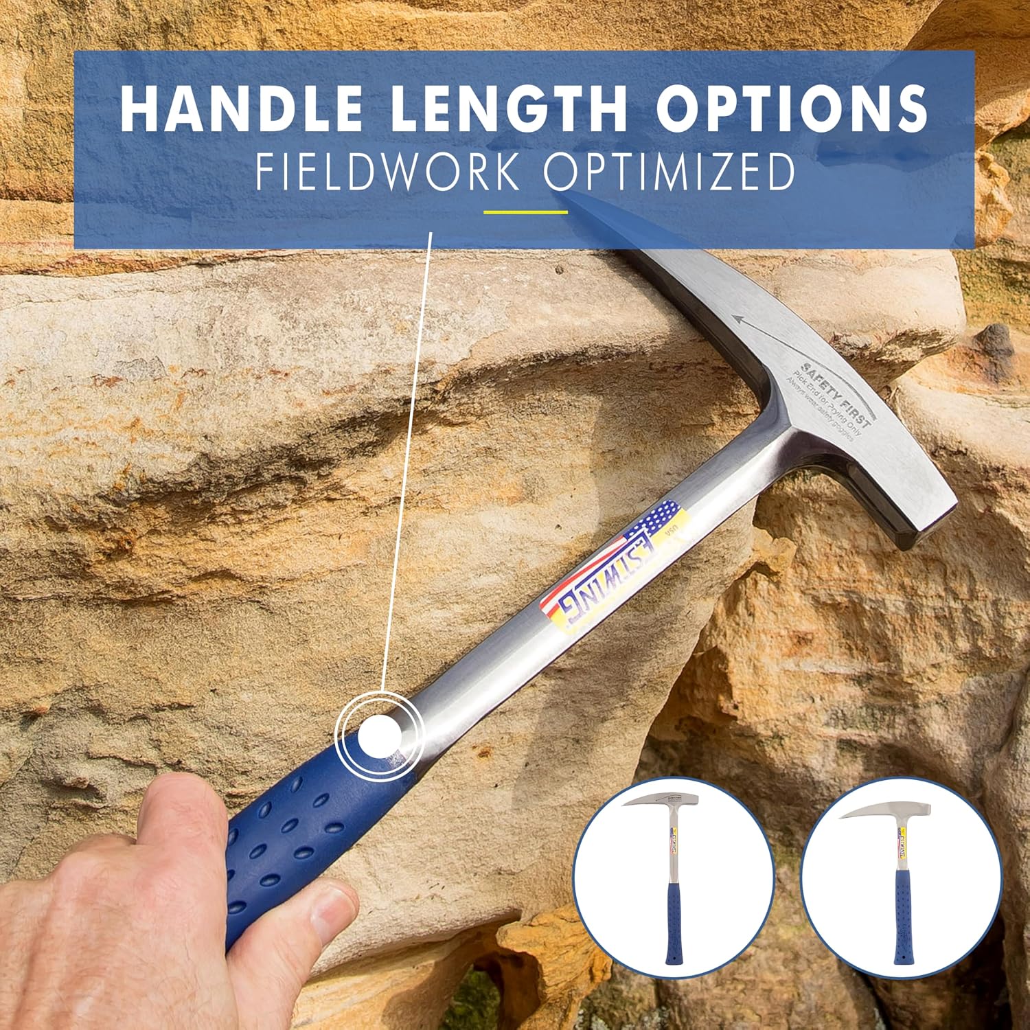 ESTWING Rock Pick - 22 oz USA Made Geology Hammer with Pointed Tip & Shock Reduction Grip - E3-22P