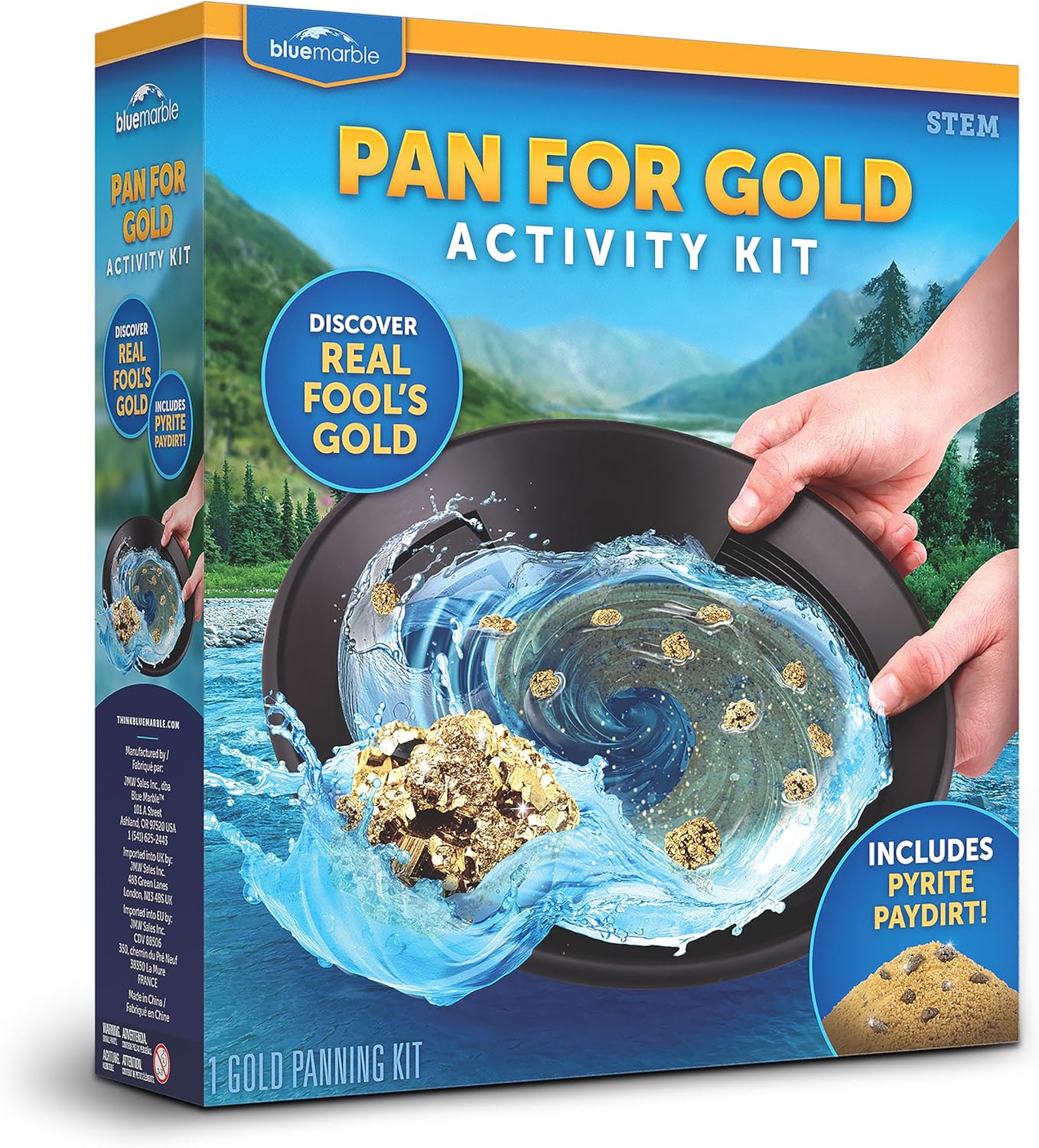 Blue Marble Gold Panning Kit with Real Pyrite Pay Dirt Activity for Kids | Pay Dirt with Real Pyrite, Reusable Gold Pan, Vial and Tweezers, Prospecting Activity, Gold Mining Kit, Outdoor STEM Play