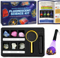 PIBEX Fluorescent Rock Science Kit with UV Flashlight - 6 Natural UV Glowing Rocks & Minerals Collection (~1.5" Each), Educational Geology Toy, Light-Up STEM Gifts for Kids Ages 6-12