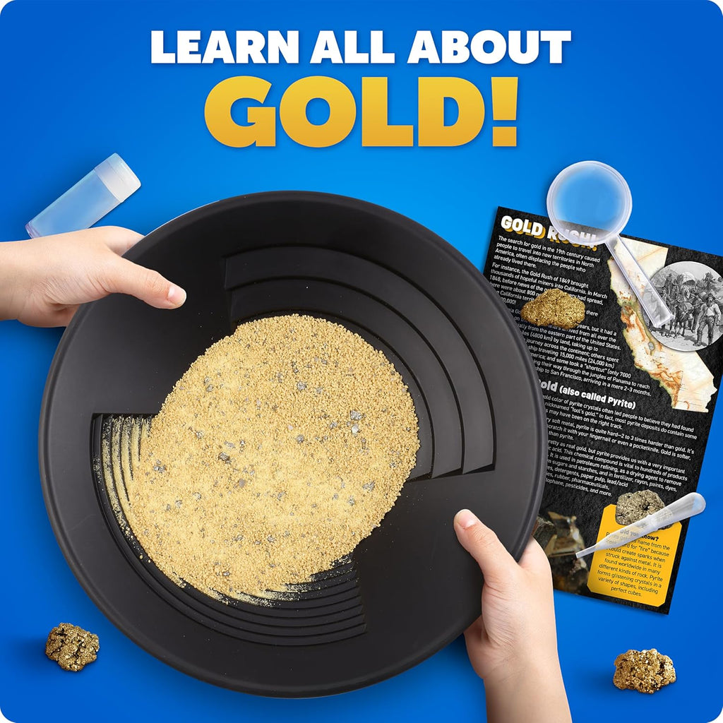 Blue Marble Gold Panning Kit with Real Pyrite Pay Dirt Activity for Kids | Pay Dirt with Real Pyrite, Reusable Gold Pan, Vial and Tweezers, Prospecting Activity, Gold Mining Kit, Outdoor STEM Play