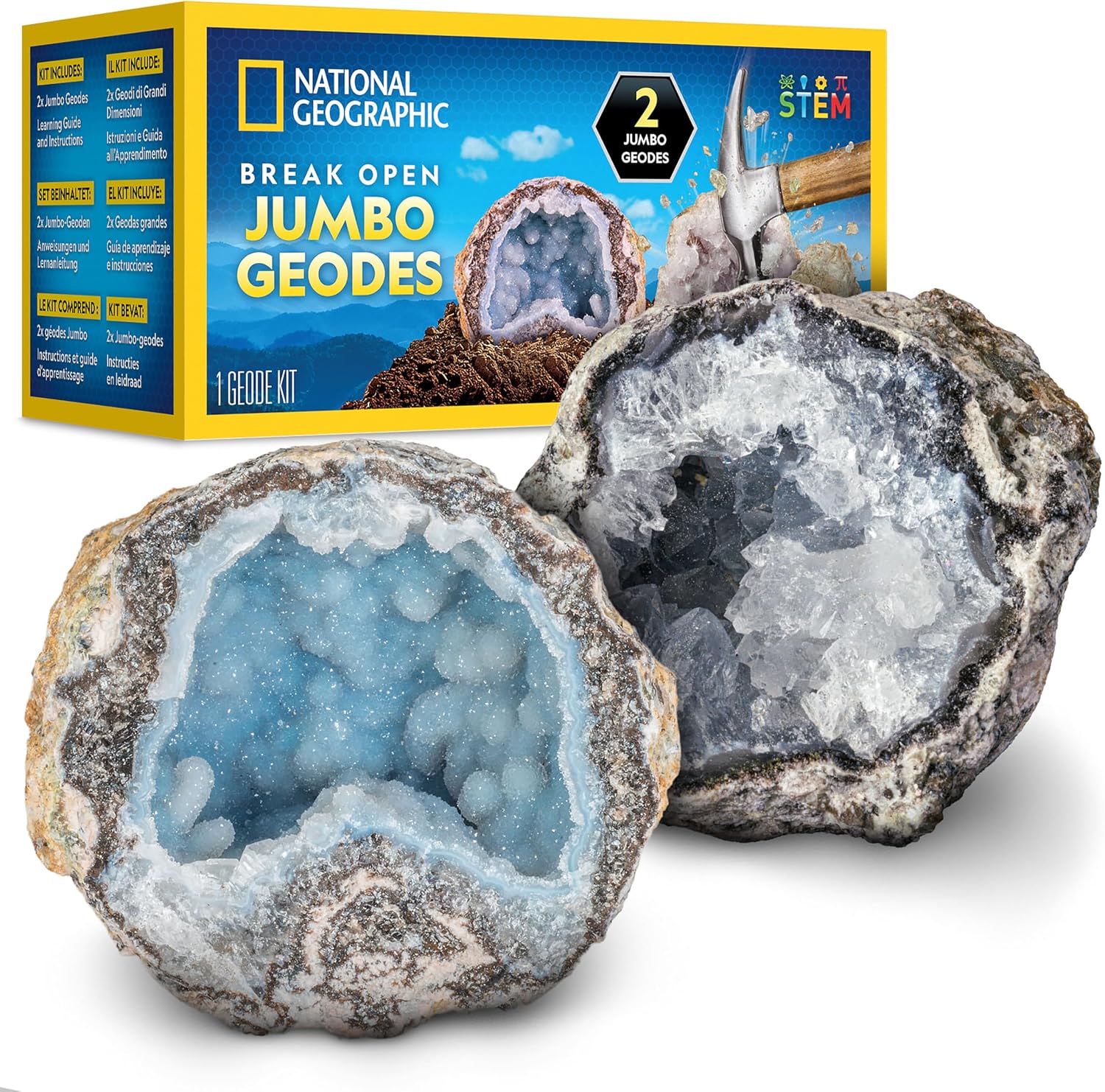 National Geographic Break Open 10 Premium Geodes for Kids Ages 8-12 | Safety Goggles, Real Crystal Geodes, Geology Science Kit, Break Your Own Geodes, STEM Activity, Birthday Gift