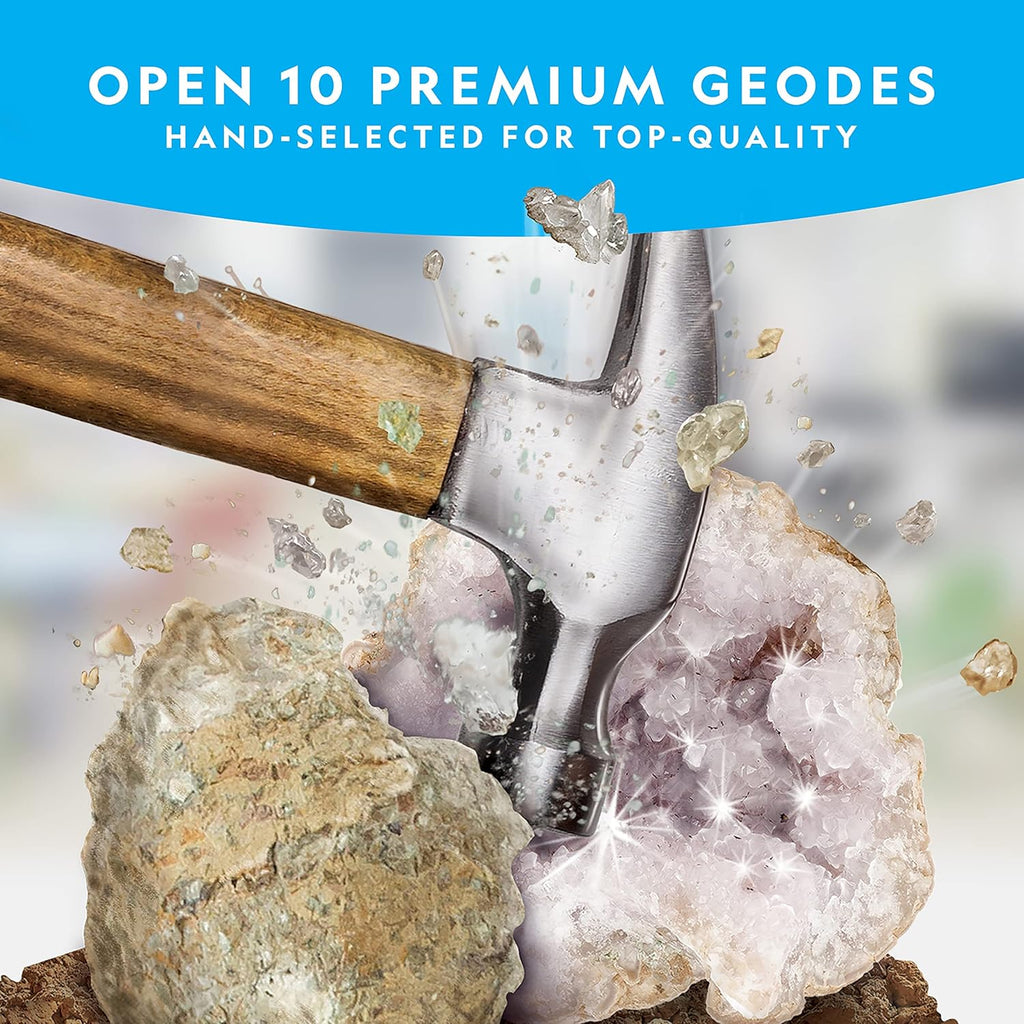 National Geographic Break Open 10 Premium Geodes for Kids Ages 8-12 | Safety Goggles, Real Crystal Geodes, Geology Science Kit, Break Your Own Geodes, STEM Activity, Birthday Gift