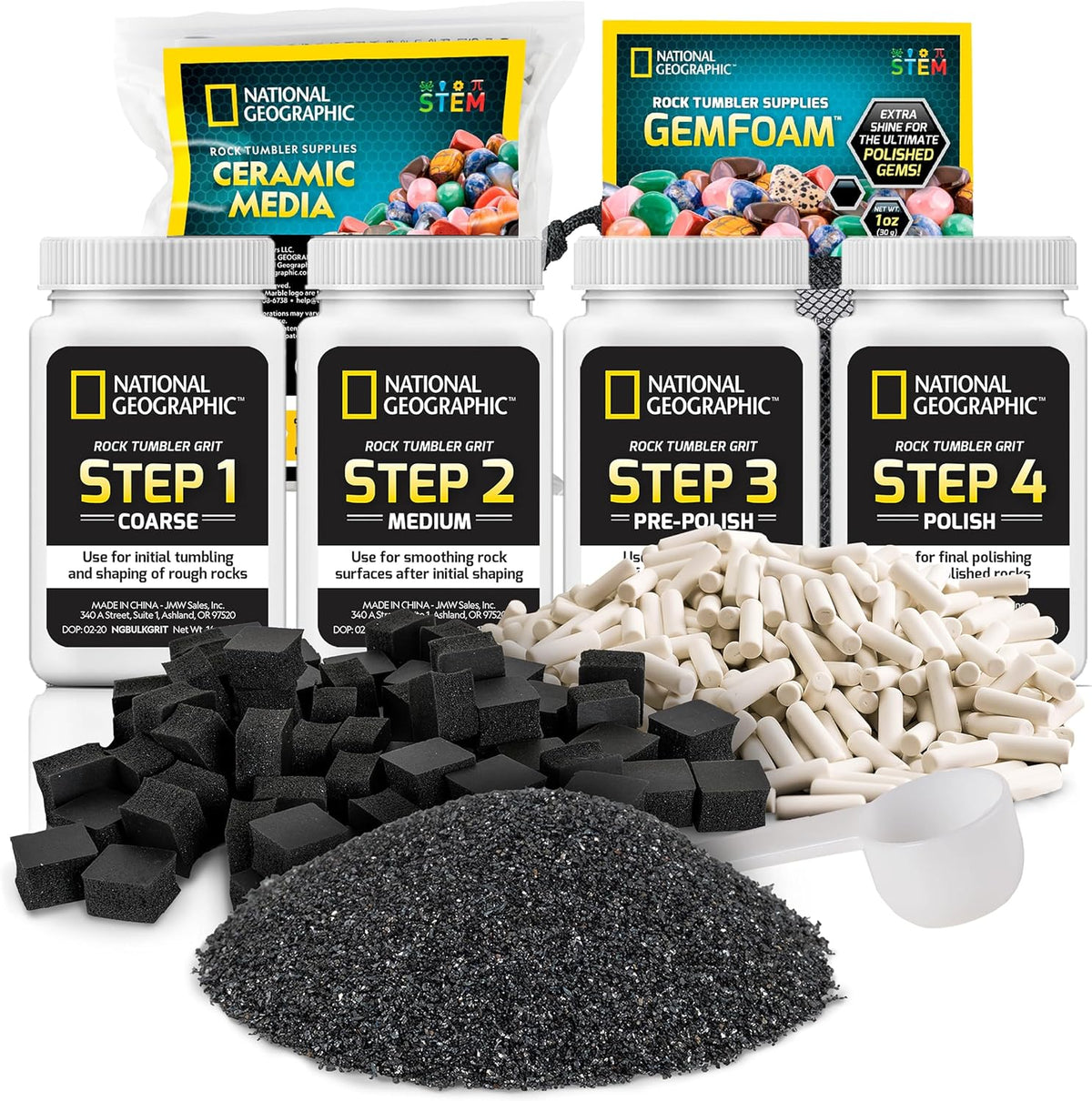 NATIONAL GEOGRAPHIC Rock Tumbler Grit and Polish Refill Kit - Tumbling Grit Media, Polish Up to 20 lbs. of Rocks, Works with any Rock Polisher & Tumbler Supplies