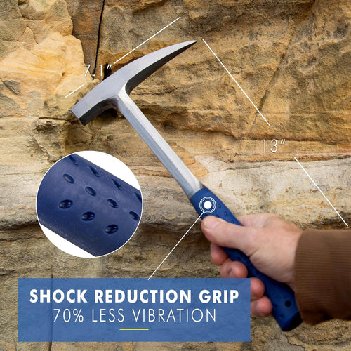 ESTWING Rock Pick - 22 oz USA Made Geology Hammer with Pointed Tip & Shock Reduction Grip - E3-22P